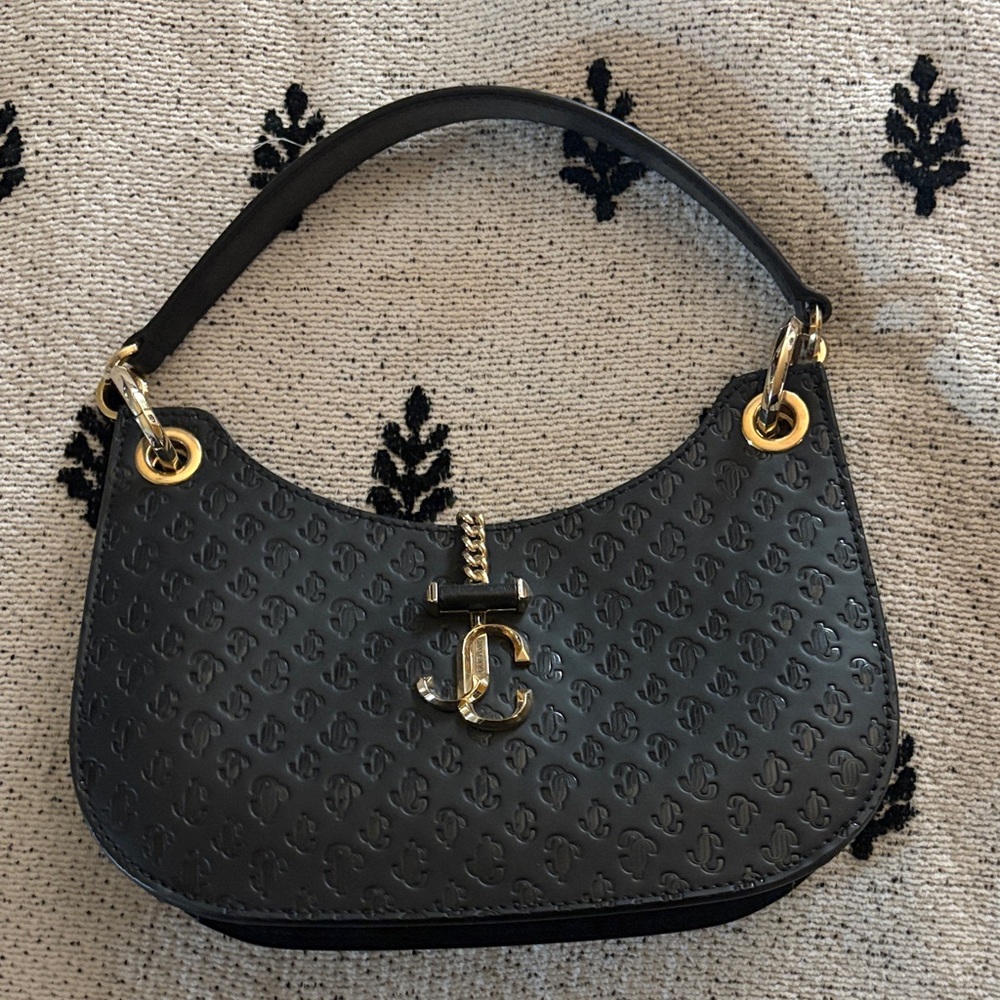 Jimmy Choo Black Shoulder Bag with Gold Accents